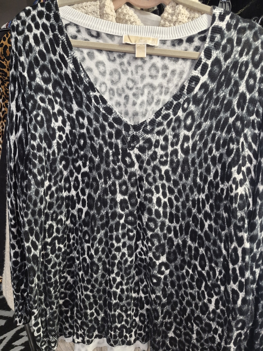 Michael Kors Black & White Leopard V-Neck Sweater